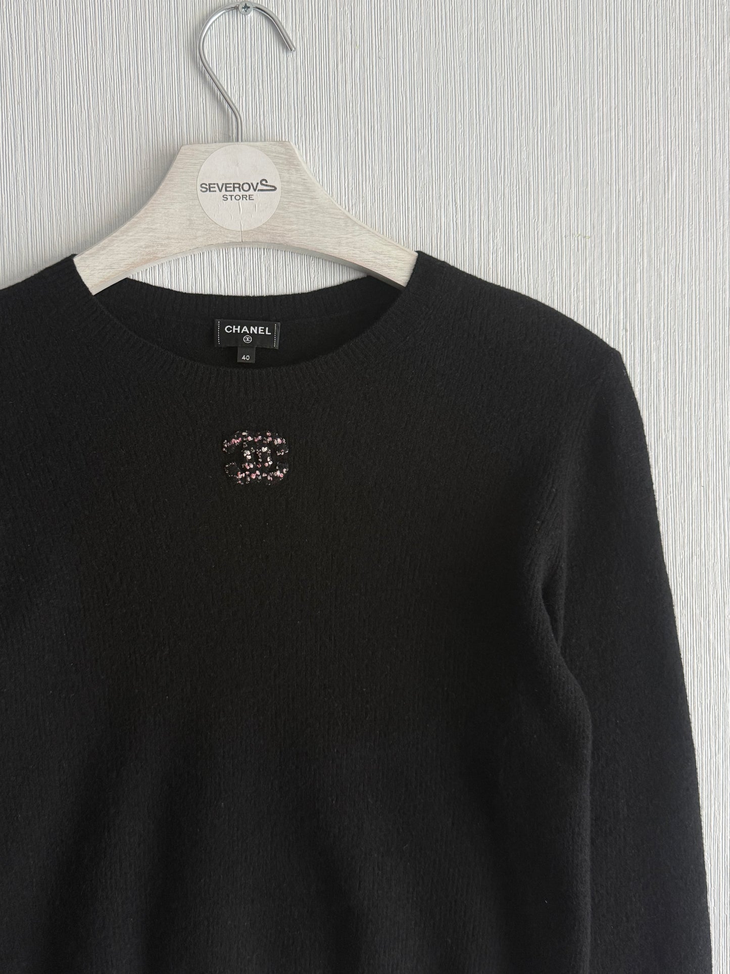Chanel CC Black Wool Knit Sweater