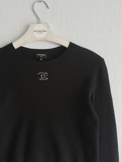 Chanel CC Black Wool Knit Sweater
