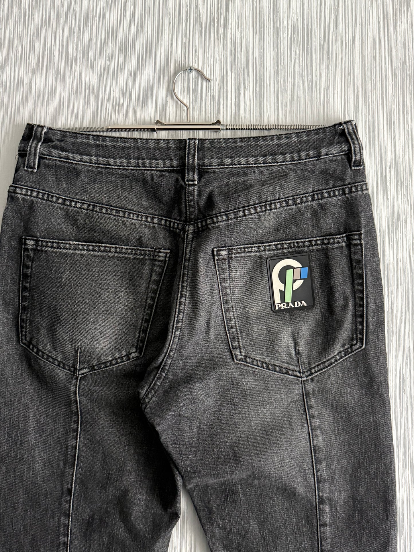 Prada Back Pocket Logo Grey Denim Pants Jeans