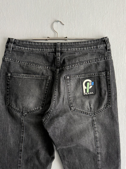 Prada Back Pocket Logo Grey Denim Pants Jeans