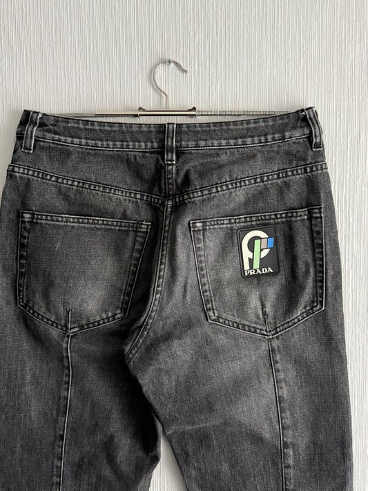 Prada Back Pocket Logo Grey Denim Pants Jeans