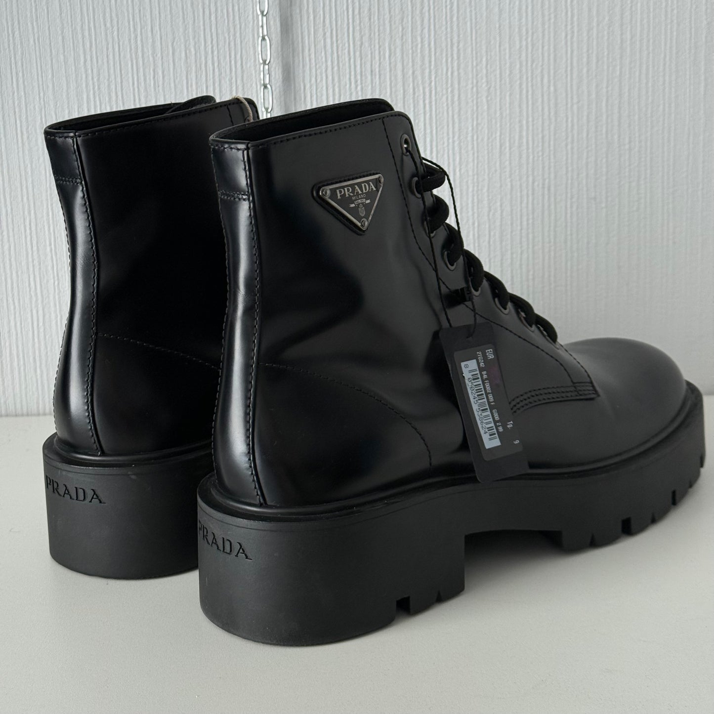 Prada Triangle Logo Brushed Leather Ankle Boots