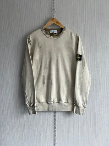 Stone Island Hand Corrosion Gream Cotton Crewneck Mens Jumper