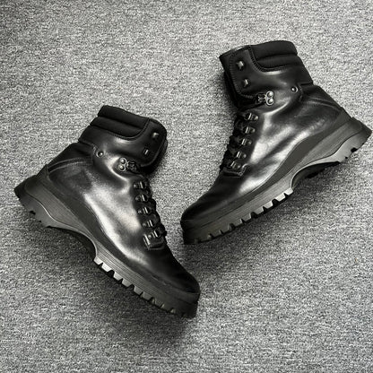 Prada FW99 Vintage Combat Black Leather Boots
