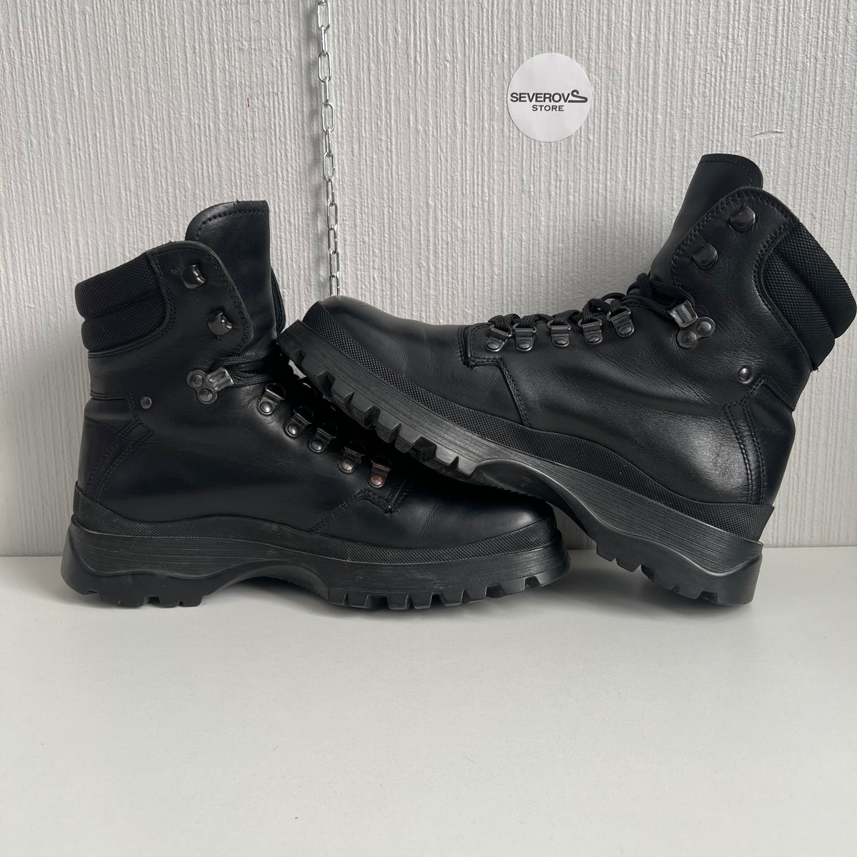 Prada FW99 Vintage Combat Black Leather Boots