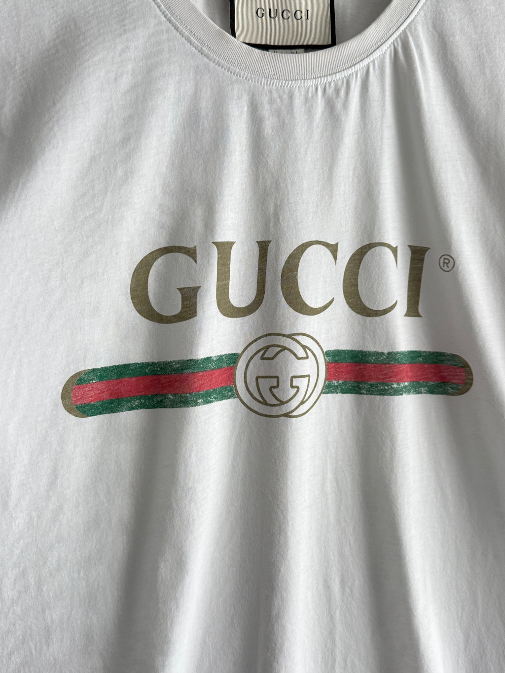 Gucci Logo Distressed White T-shirt