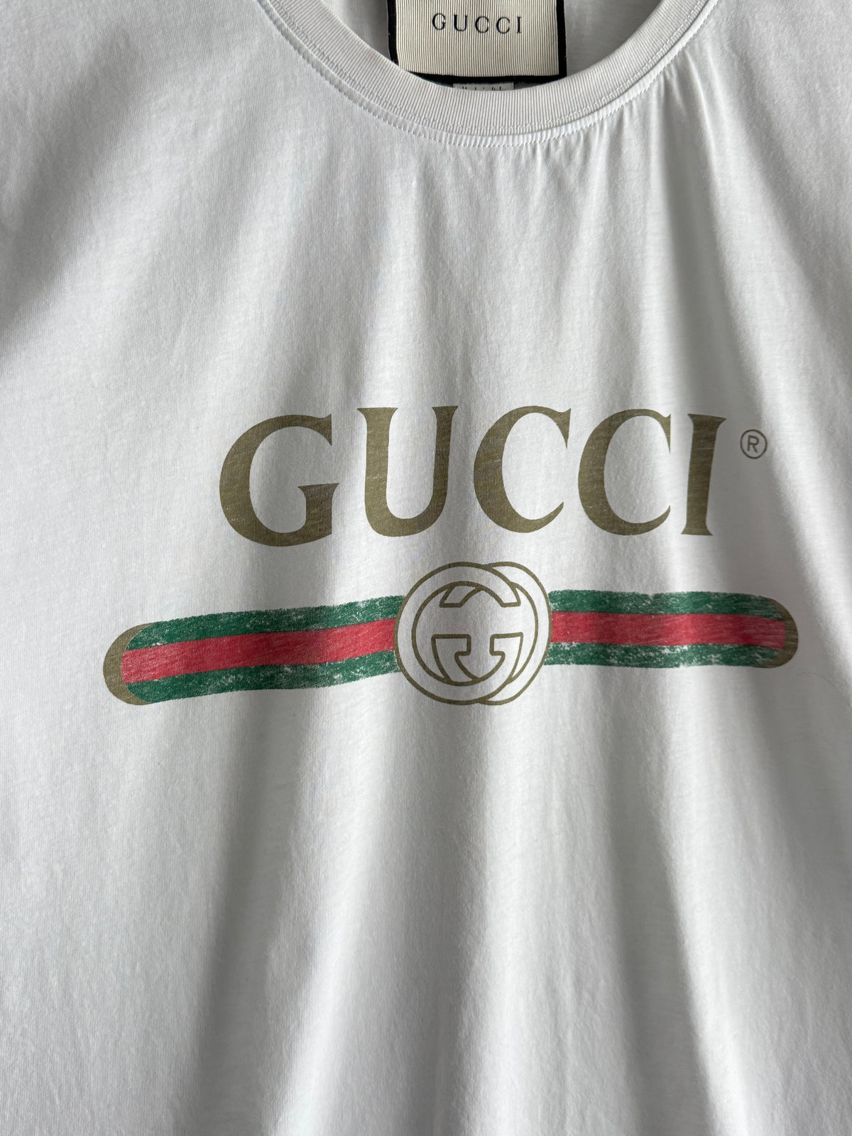 Gucci Logo Distressed White T-shirt