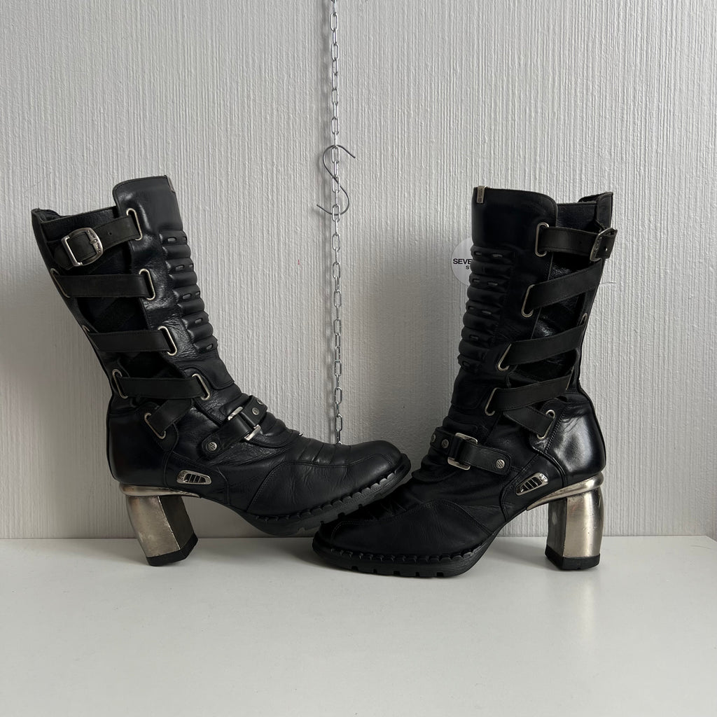 New Rock Trail Heeled Black Leather Boots