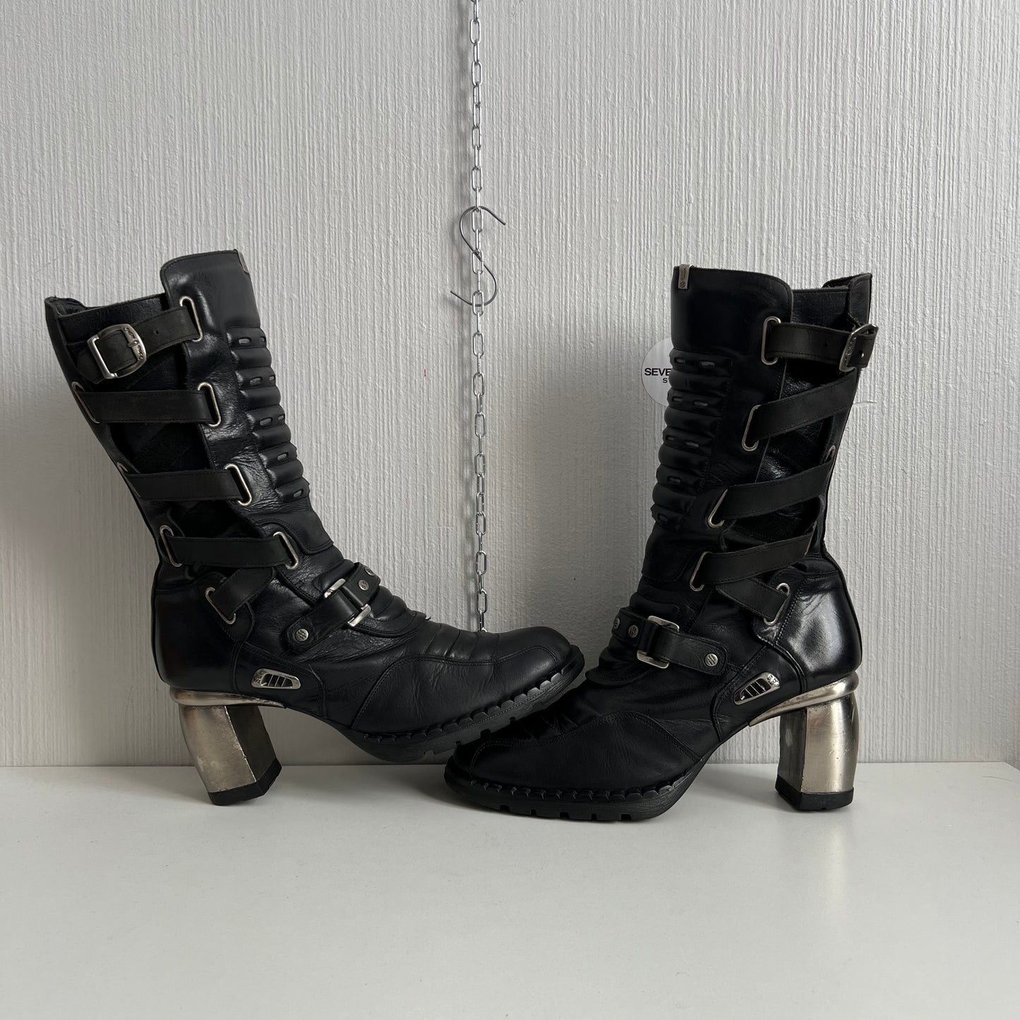 New Rock Trail Heeled Black Leather Boots