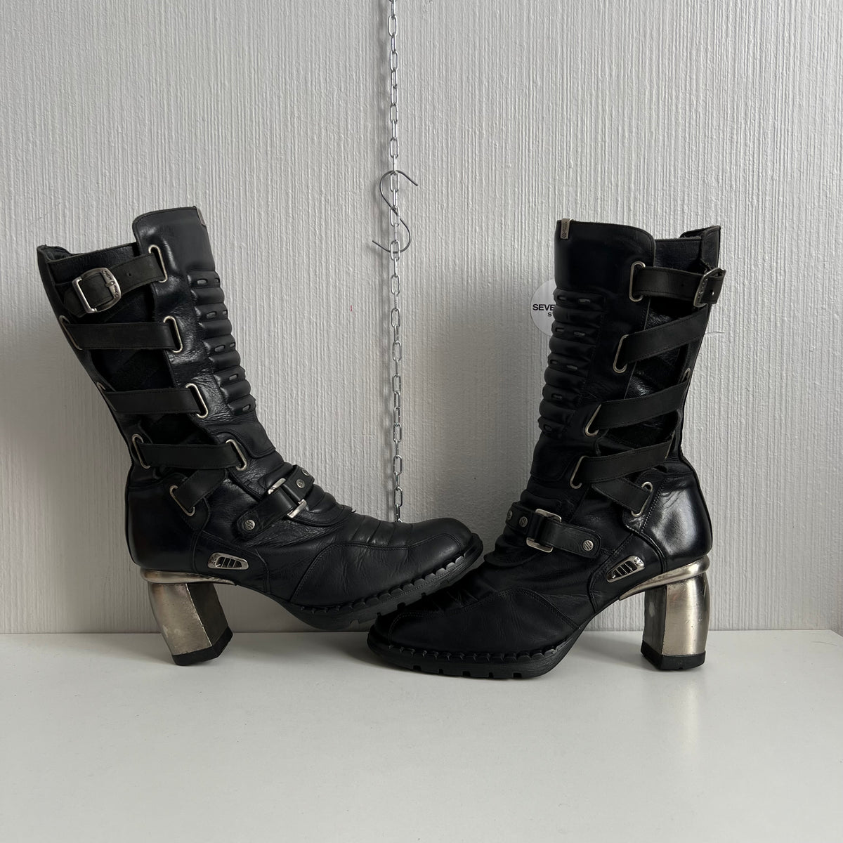 New Rock Trail Heeled Black Leather Boots