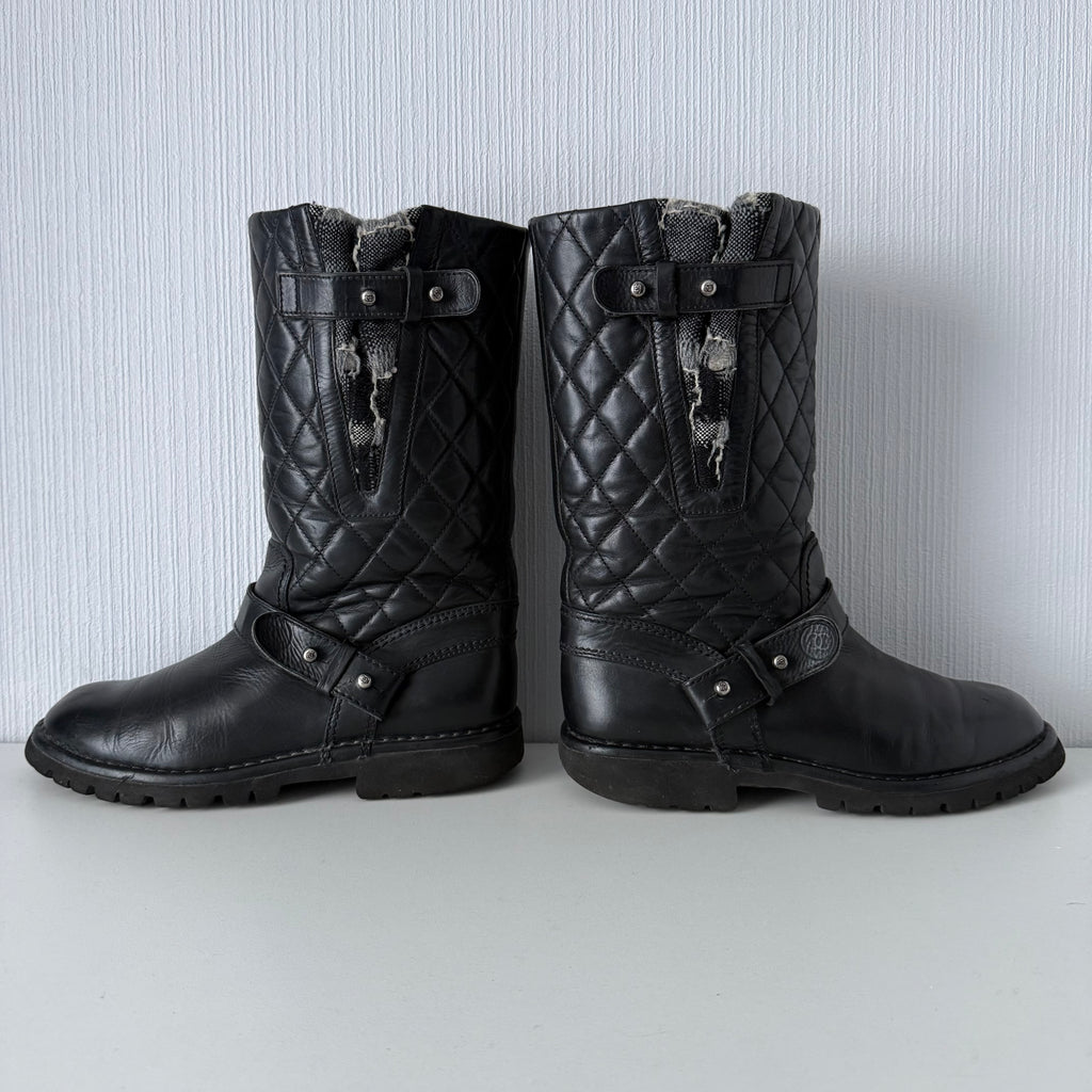 Chanel Quilted Leather & Knit Boots