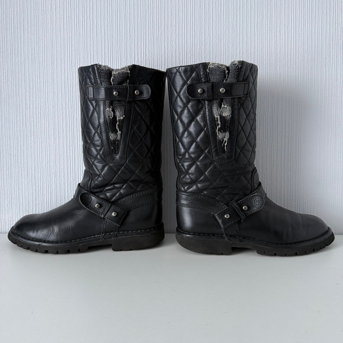 Chanel Quilted Leather & Knit Boots