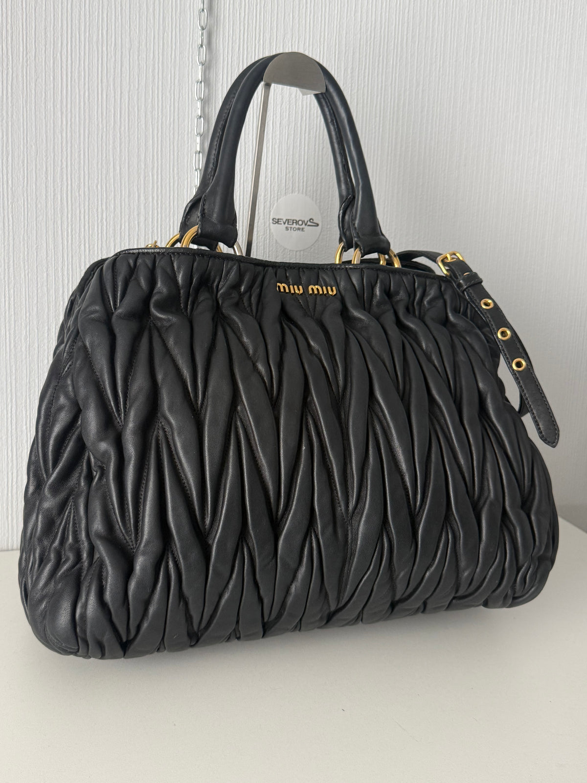 Miu Miu Black Matelassé Leather Tote Bag