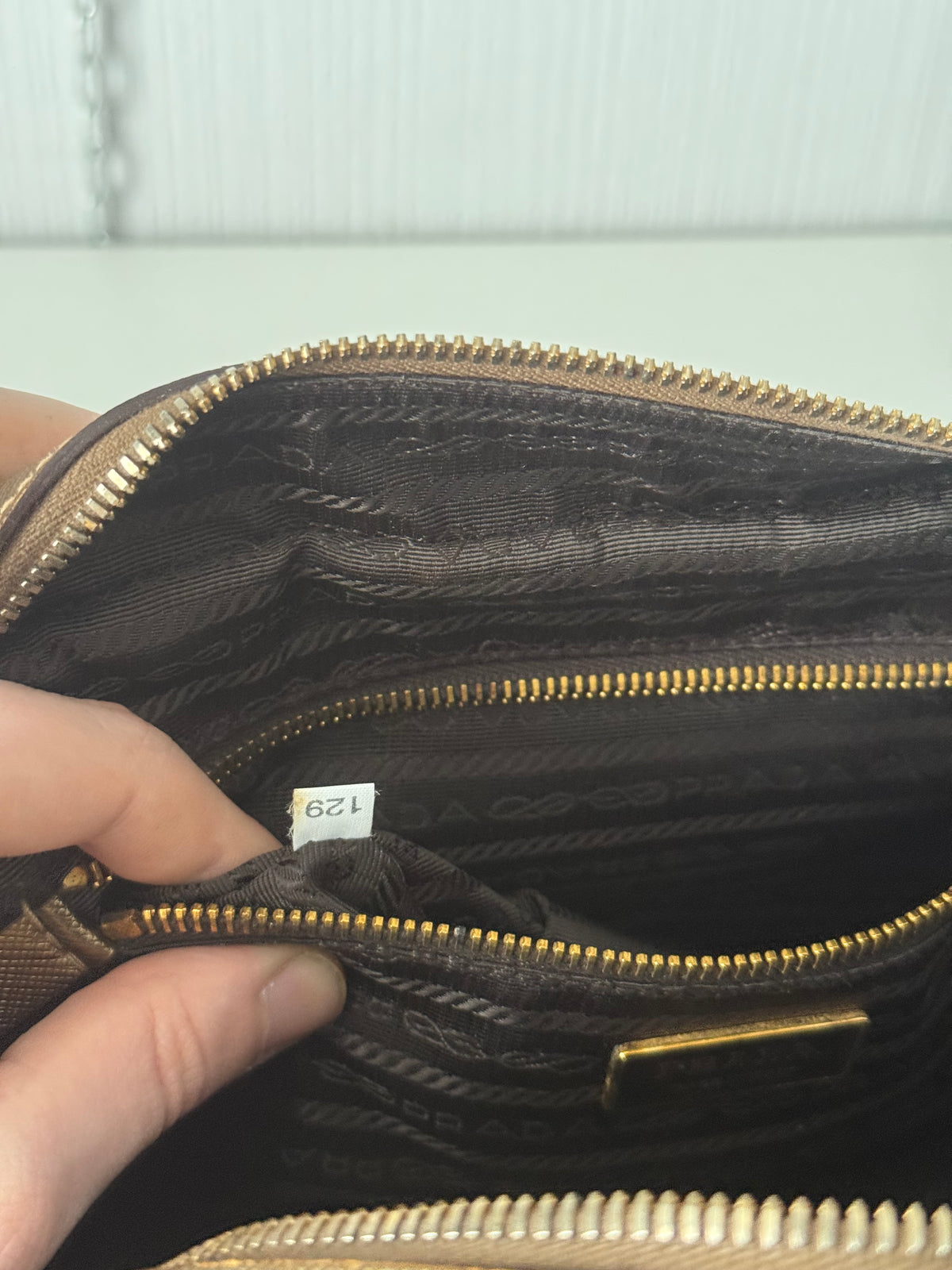 Prada Gold Saffiano Leather Top Handle Bowling Bag
