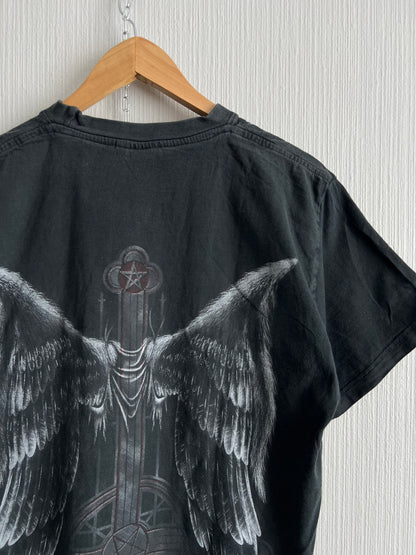 Spiral Vintage Angel Print Faded T-shirt