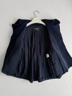 Chanel Wool Nylon Lion COCO Mark Button Jacket Coat Blouson Blazer Navy Blue