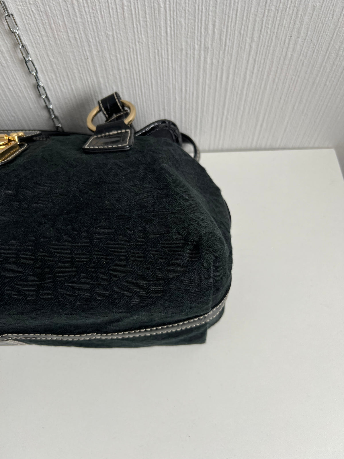 DKNY Vintage Black Monogram Bag with gold buckle