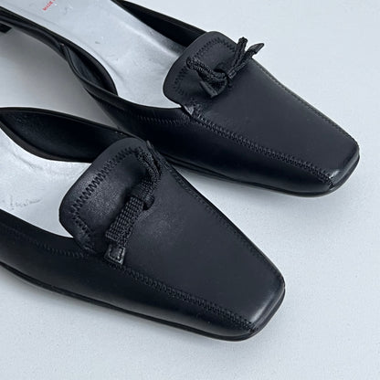 Prada Black Leather Kitten Heel Mules Shoes