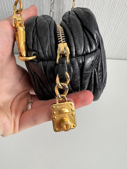Miu Miu Black Matelasse Leather Crossbody Bag