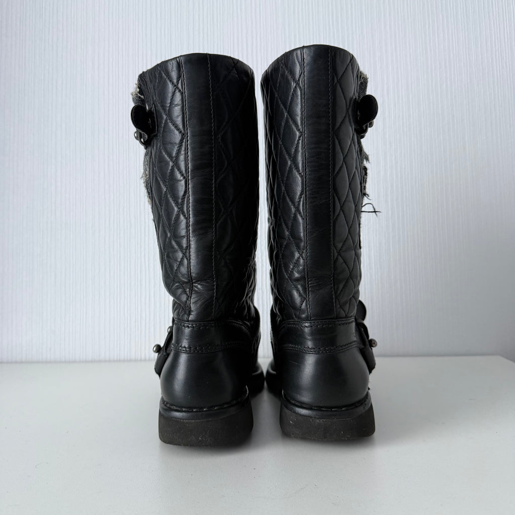 Chanel Quilted Leather & Knit Boots