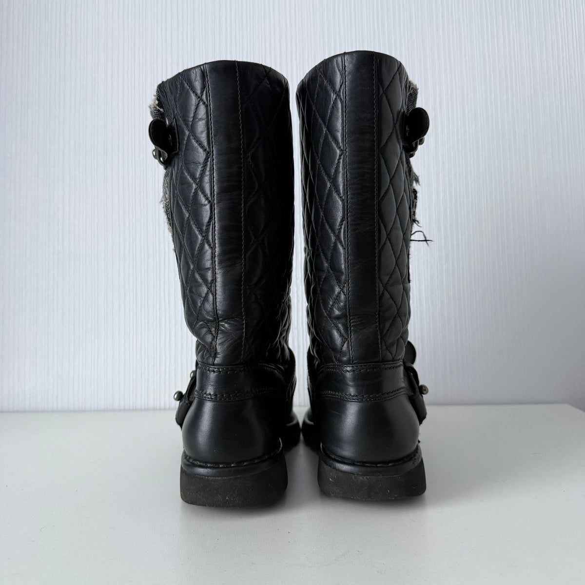 Chanel Quilted Leather & Knit Boots