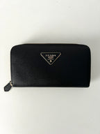 Prada Black Saffiano Leather Zip Around Wallet