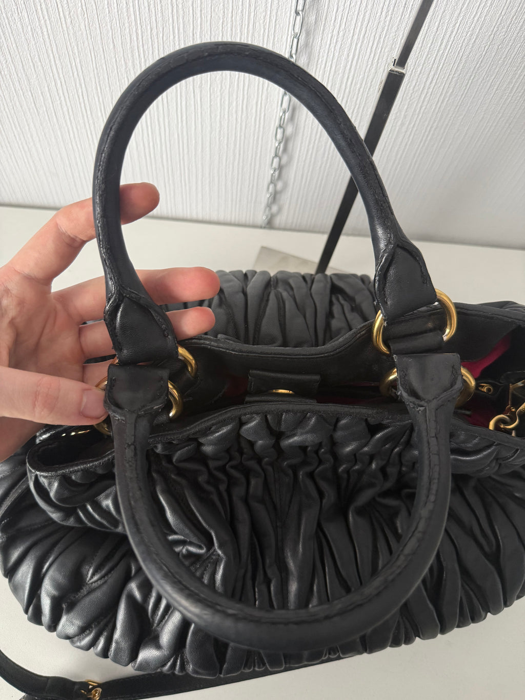 Miu Miu Black Matelassé Leather Tote Bag