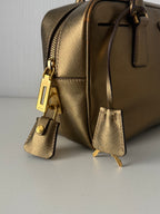 Prada Gold Saffiano Leather Top Handle Bowling Bag