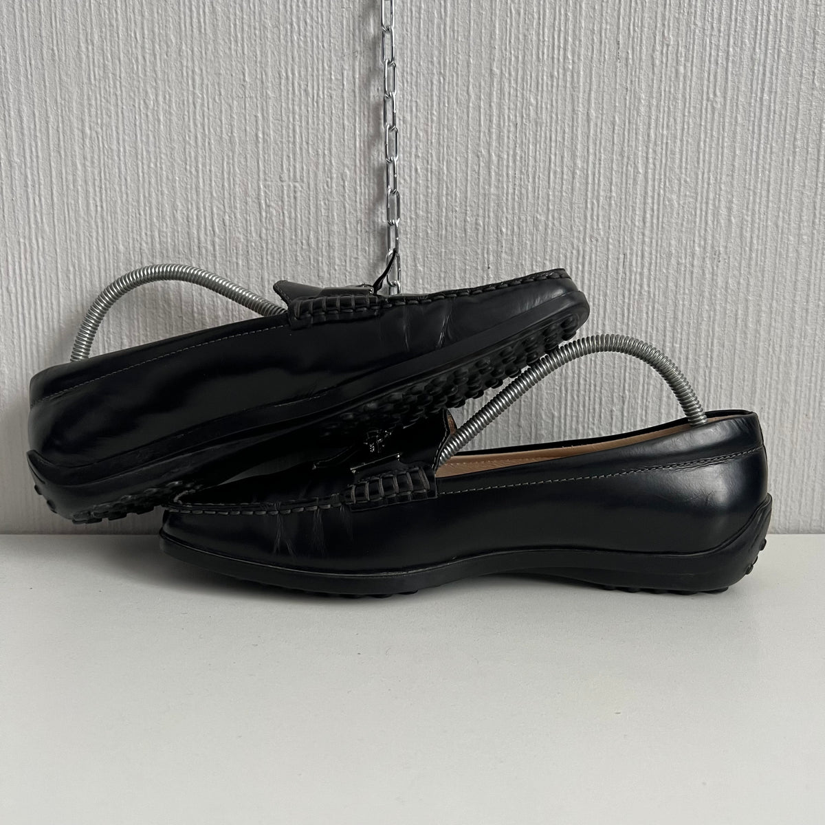 Tod's Patent Double T Black Leather Loafers Womens Shoes