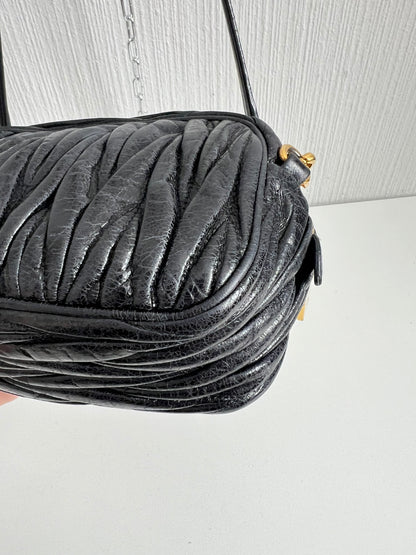 Miu Miu Black Matelasse Leather Crossbody Bag