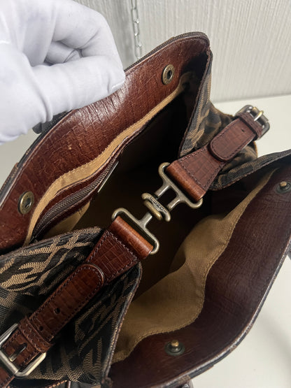 Vintage Fendi Etnico Zucca Canvas Leather Handbag