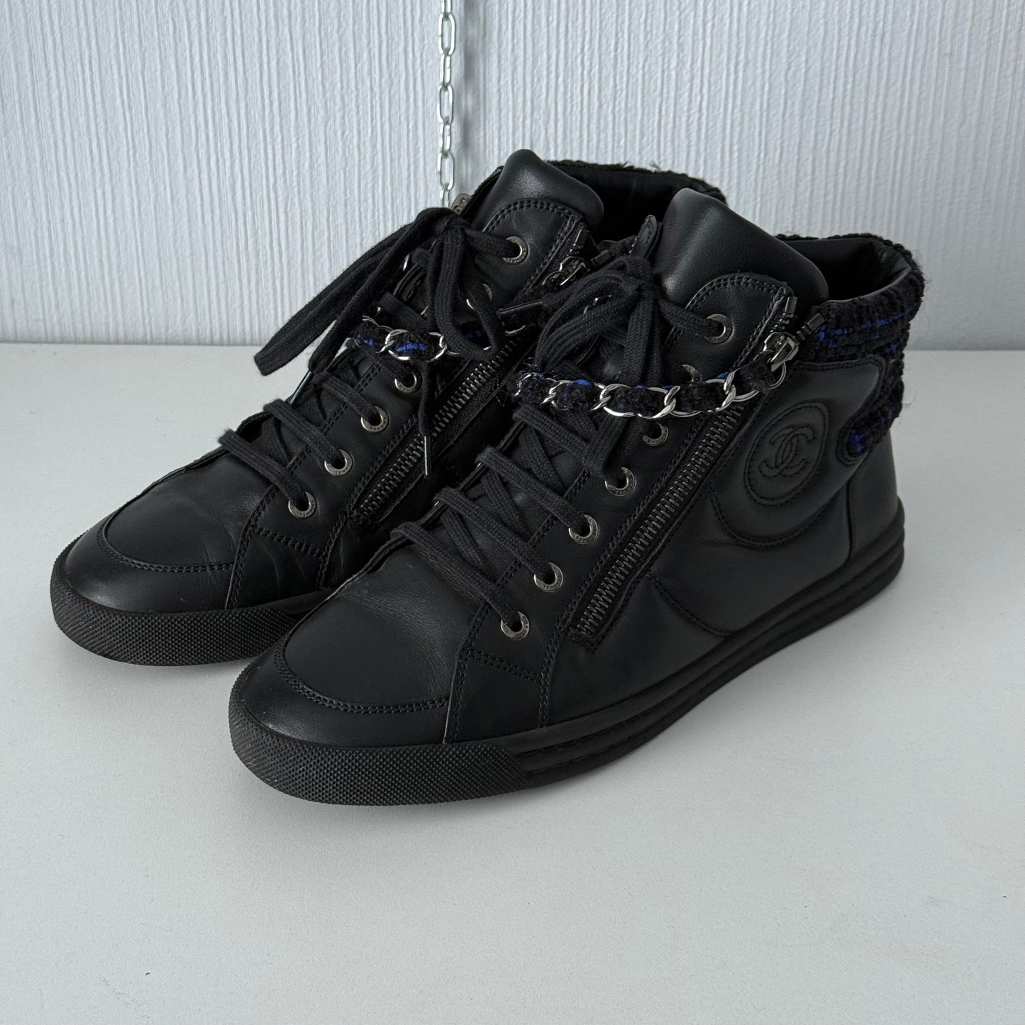 Chanel CC High Top Trainers Sneakers Zip Chain Shoes