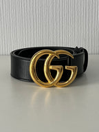 Gucci GG Marmont Double Interlocking G Buckle Leather Black Belt