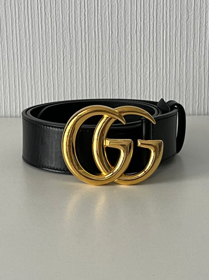 Gucci GG Marmont Double Interlocking G Buckle Leather Black Belt