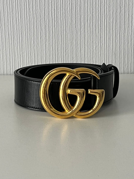 Gucci GG Marmont Double Interlocking G Buckle Leather Black Belt
