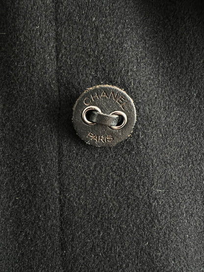 Vintage 2001 Chanel Double Breasted Black Cashmere Silk Lined Coat