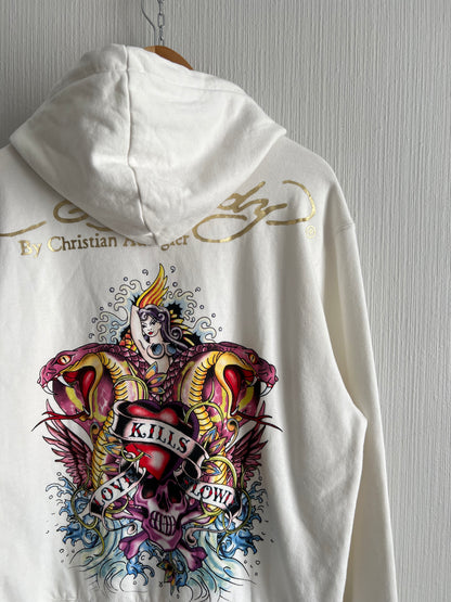 Ed Hardy White Cotton Zip Hoodie