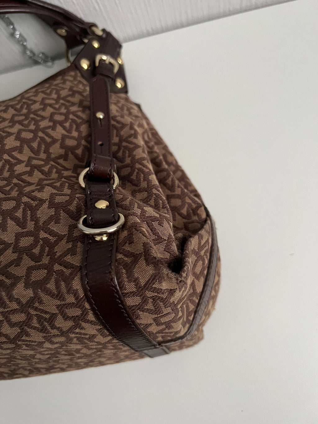 DKNY Vintage Monogram Canvas Handbag with Leather Trim