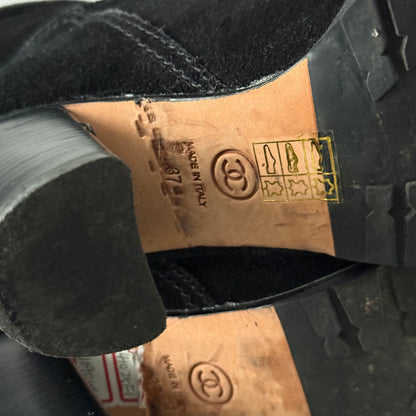 Chanel CC Logo Black Suede Leather High Boots