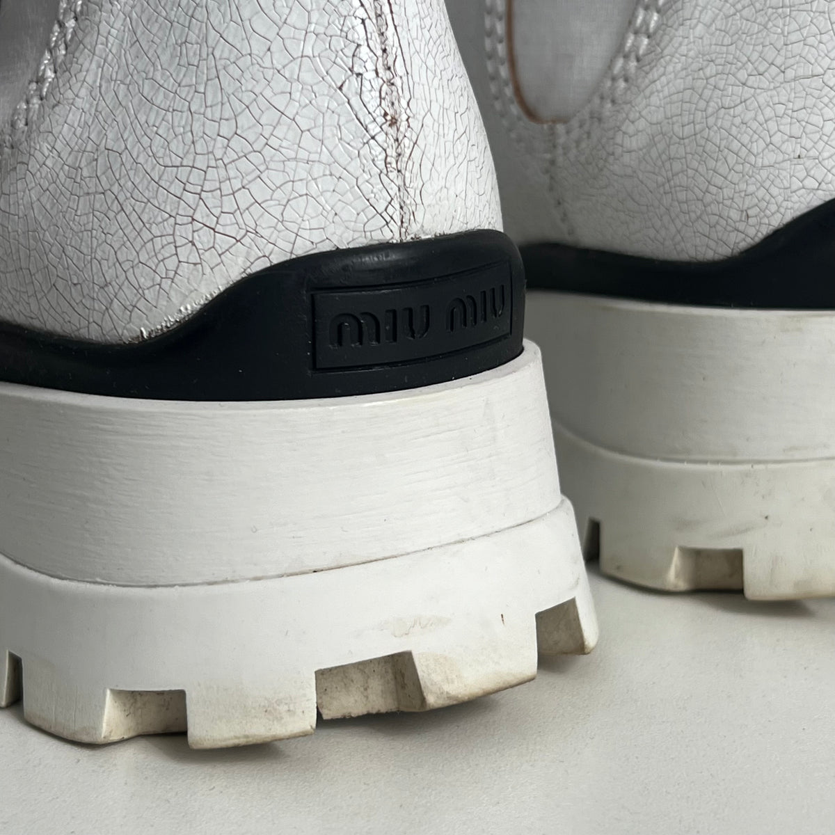 Miu Miu Crackle Leather White womens Boots