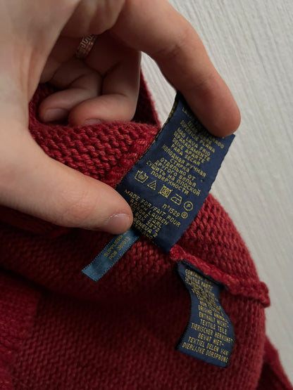 Polo Ralph Lauren Varsity Red Patchwork Heavy Knit Cardigan