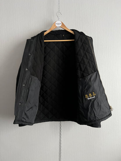 Barbour Powell Quilted Black Jacket with Faux Leather Trim