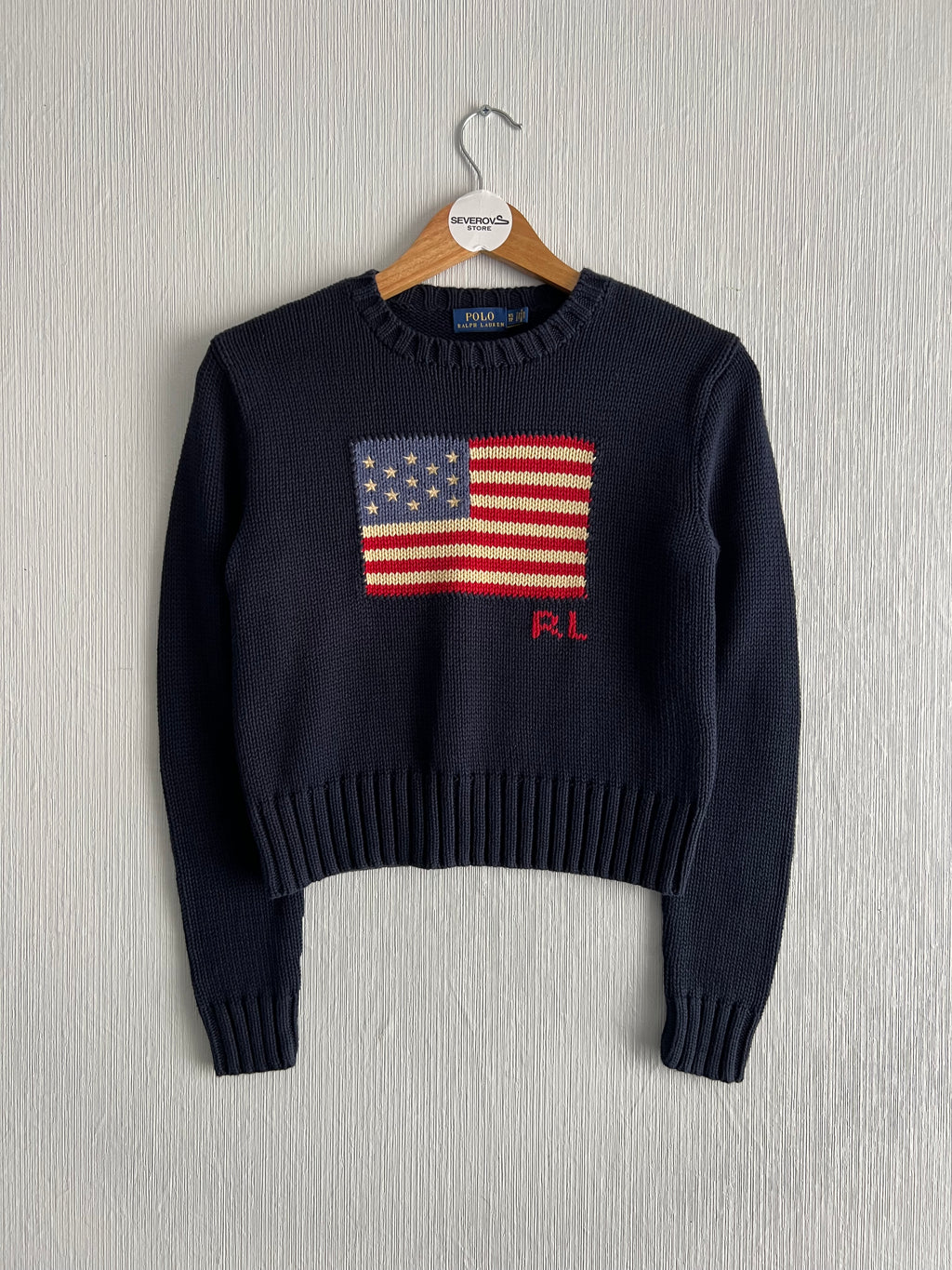 Polo Ralph Lauren American Flag Heavy Knit Navy Cotton Sweater