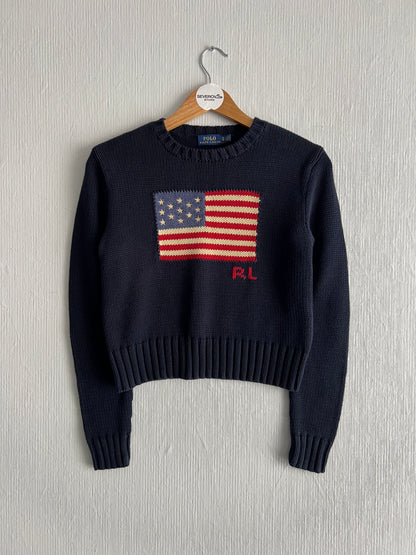Polo Ralph Lauren American Flag Heavy Knit Navy Cotton Sweater