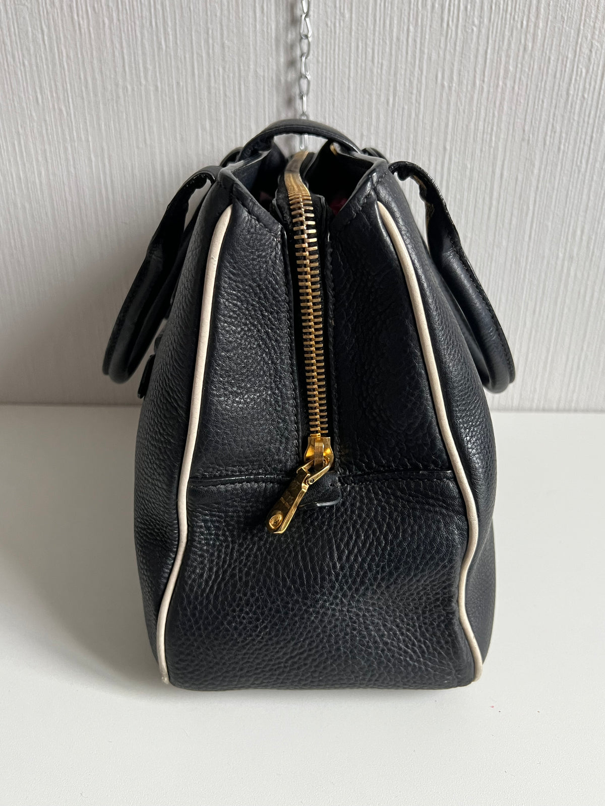 Miu Miu Vitello Caribu Black Leather Satchel HandBag