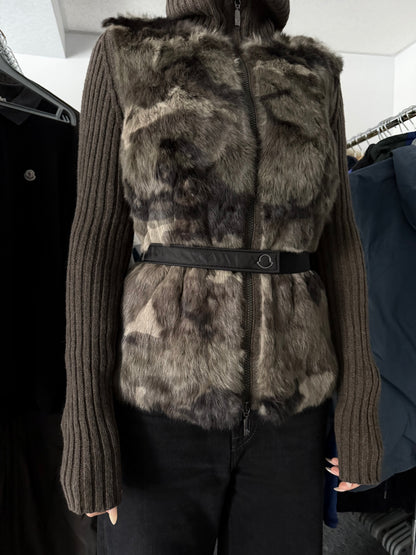 Moncler FW18 Rabbit Fur Camo Zip Up Cardigan Sweater