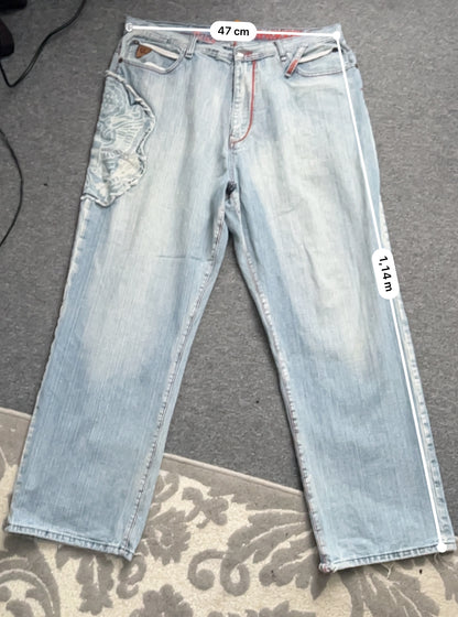 Akademiks Embroidered Baggy Denim Pants Mens Jeans