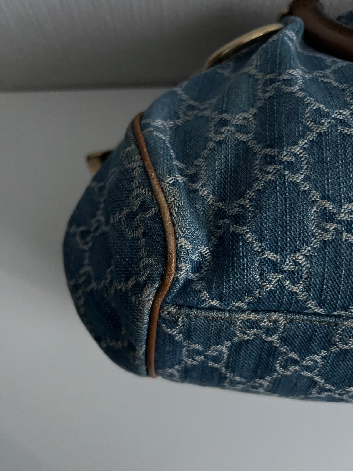 Gucci Blue Denim GG Denim Sukey Medium Handbag Satchel Bag