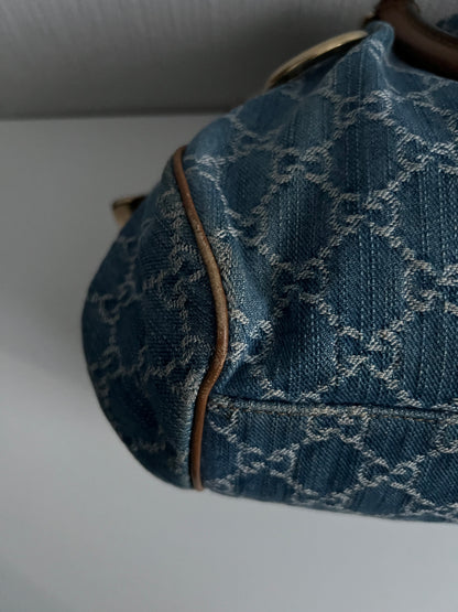 Gucci Blue Denim GG Denim Sukey Medium Handbag Satchel Bag