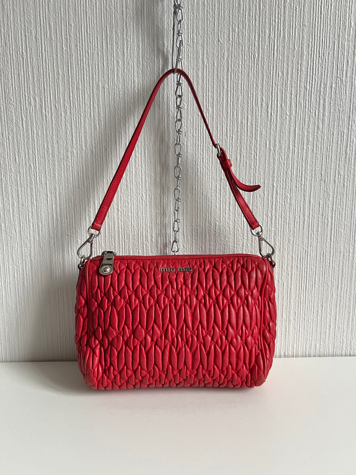 Miu Miu Matelasse Red Leather Shoulder Bag